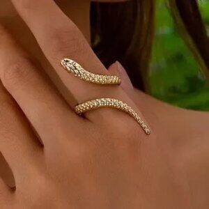 3/$35 Gold Tone Snake Coil Ring Adjustable Vintage Style Statement Jewelry